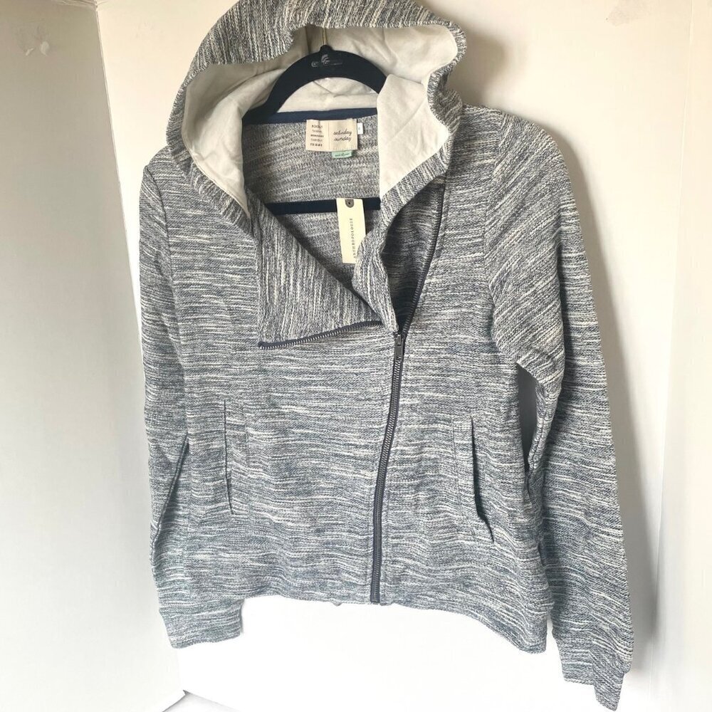 Anthropologie Moto Zip Hoodie Sweater Womens Extra Small Gray Cotton Crop Jacket - Picture 4 of 9